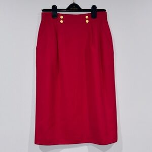 Vintage Jones New York 100% Pure Wool Dark Pink Skirt  Gold Button Details 10